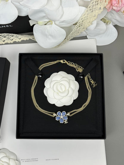 [Select]New Blue Floral Double-Layer Necklace