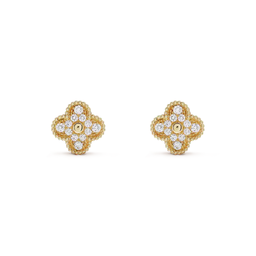 [Select]CLOVER MEDIUM 1 MOTIFS FUll DIAMOND EARRINGS