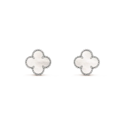 [Select]CLOVER MEDIUM 1 MOTIFS  WHITE MOP EARRINGS SILVER