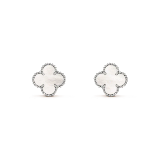 [Select]CLOVER MEDIUM 1 MOTIFS  WHITE MOP EARRINGS SILVER
