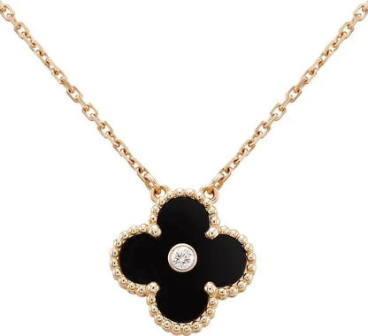 [Select]CLOVER 15MM DIAMOND ONYX NECKLACE