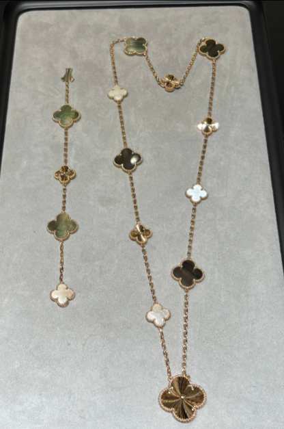 [Select]DETACHABLE CLOVER 15(11+4) FLOWER SILVER NECKLACE SET