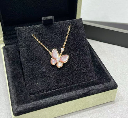 [Select]BUTTERFLY PINK MOTHER-OF-PEARL DIAMOND NECKLACE