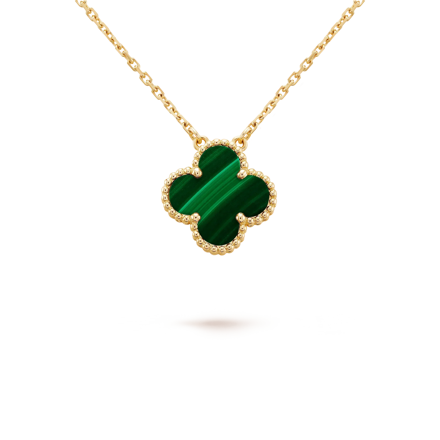 [Select]CLOVER 15MM MALACHITE SINGLE FLOWER  NECKLACE