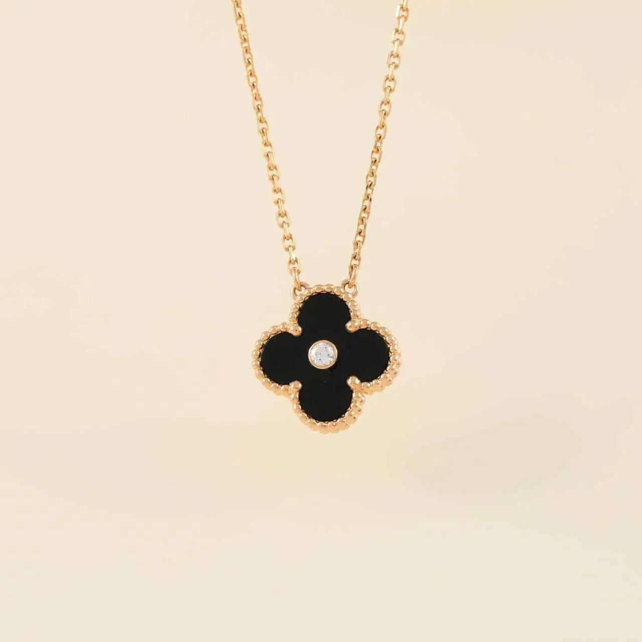[Select]CLOVER 15MM DIAMOND ONYX NECKLACE