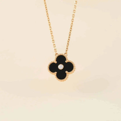 [Select]CLOVER 15MM DIAMOND ONYX NECKLACE