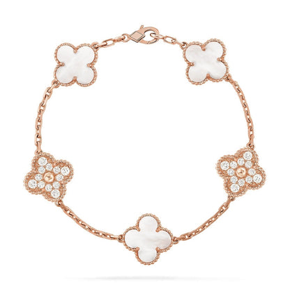 [Select]CLOVER WHITE PEARL MOP 5 MOTIF BRACELET COLLECTION