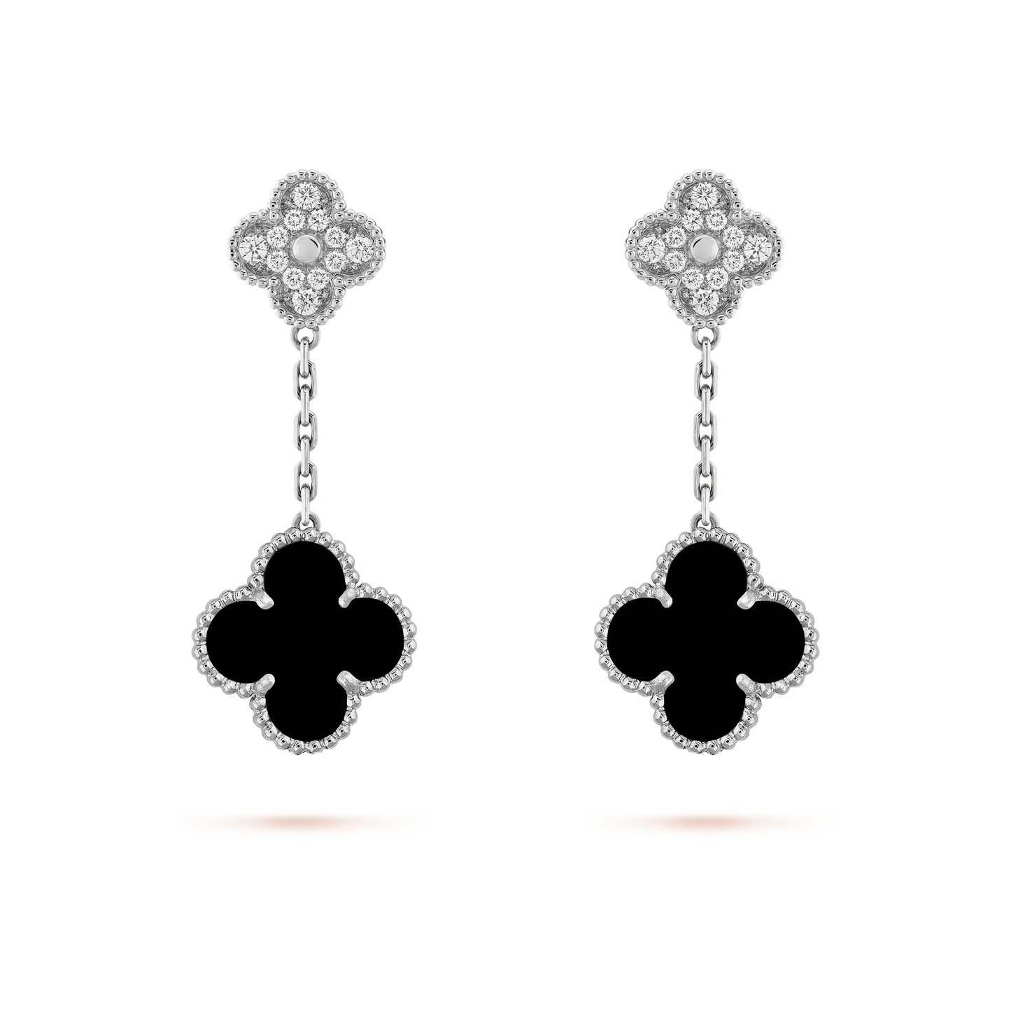 [Select]CLOVER 2 MOTIFS  DIAMOND ONYX EARRINGS SILVER