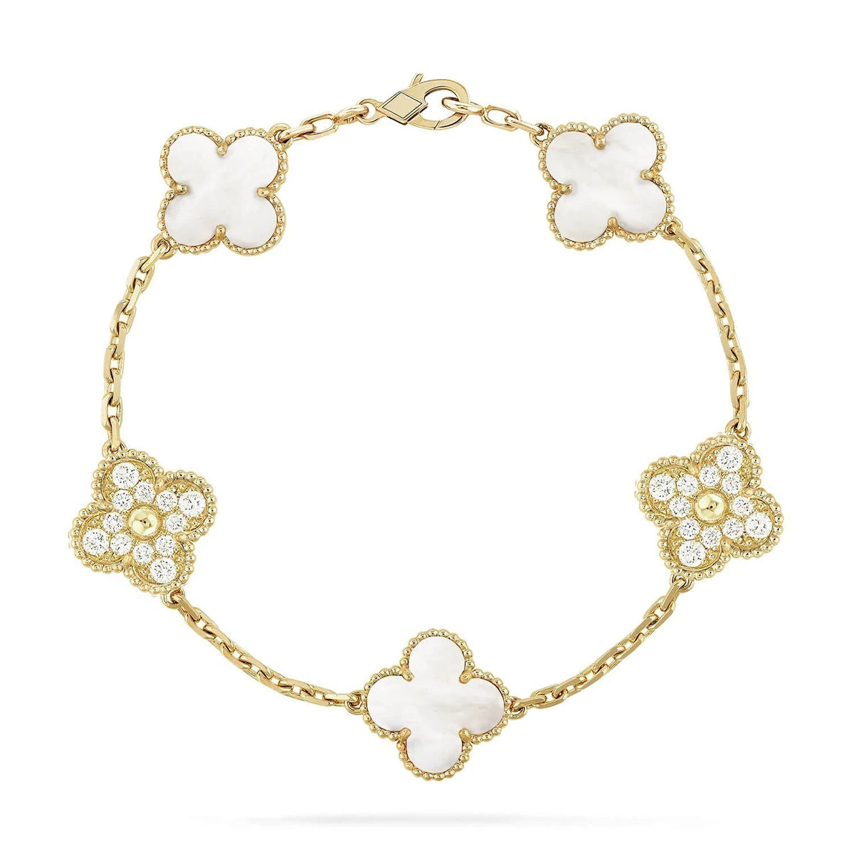[Select]CLOVER WHITE PEARL MOP 5 MOTIF BRACELET COLLECTION