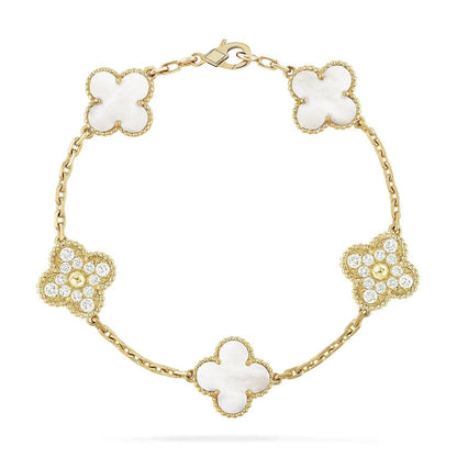 [Select]CLOVER WHITE PEARL MOP 5 MOTIF BRACELET COLLECTION