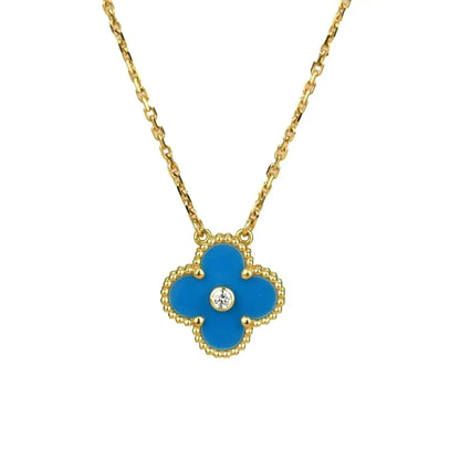 [Select]CLOVER 15MM DIAMOND AND BLUE AGATE NECKLACE
