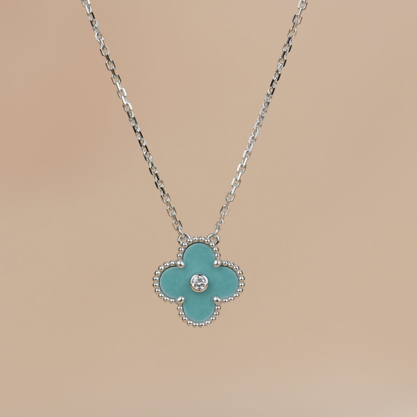 [Select]CLOVER 15MM DIAMOND SVRES PORCELAIN  NECKLACE SILVER