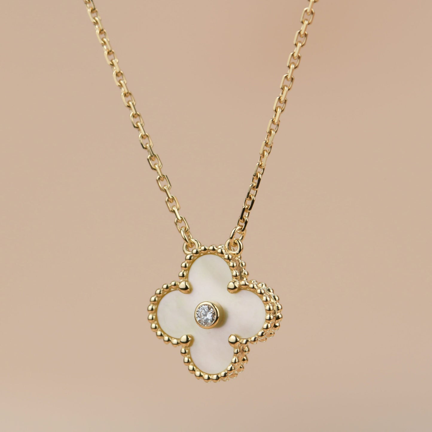 [Select]CLOVER 15MM DIAMOND GOLD MOTHER OF PEARL NECKLACE