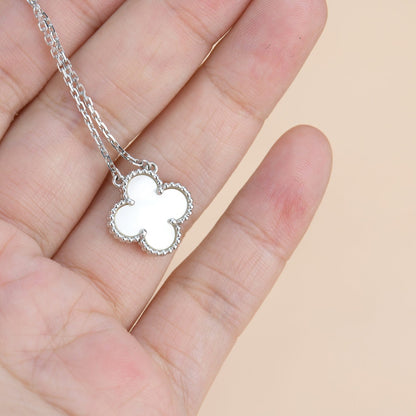 [Select]CLOVER  15MM WHITE MOTHER-OF-PEARL SILVER