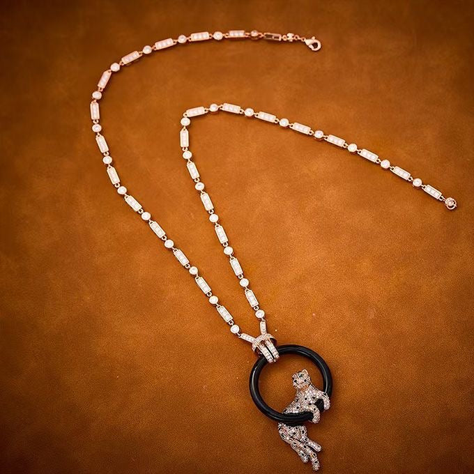 [Select jewelrys]NEW BLACK CIRCLE PANTHER FULL DIAMOND NECKLACE