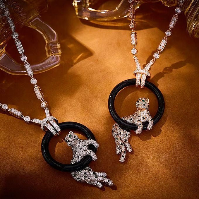 [Select jewelrys]NEW BLACK CIRCLE PANTHER FULL DIAMOND NECKLACE