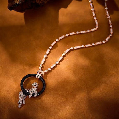 [Select jewelrys]NEW BLACK CIRCLE PANTHER FULL DIAMOND NECKLACE