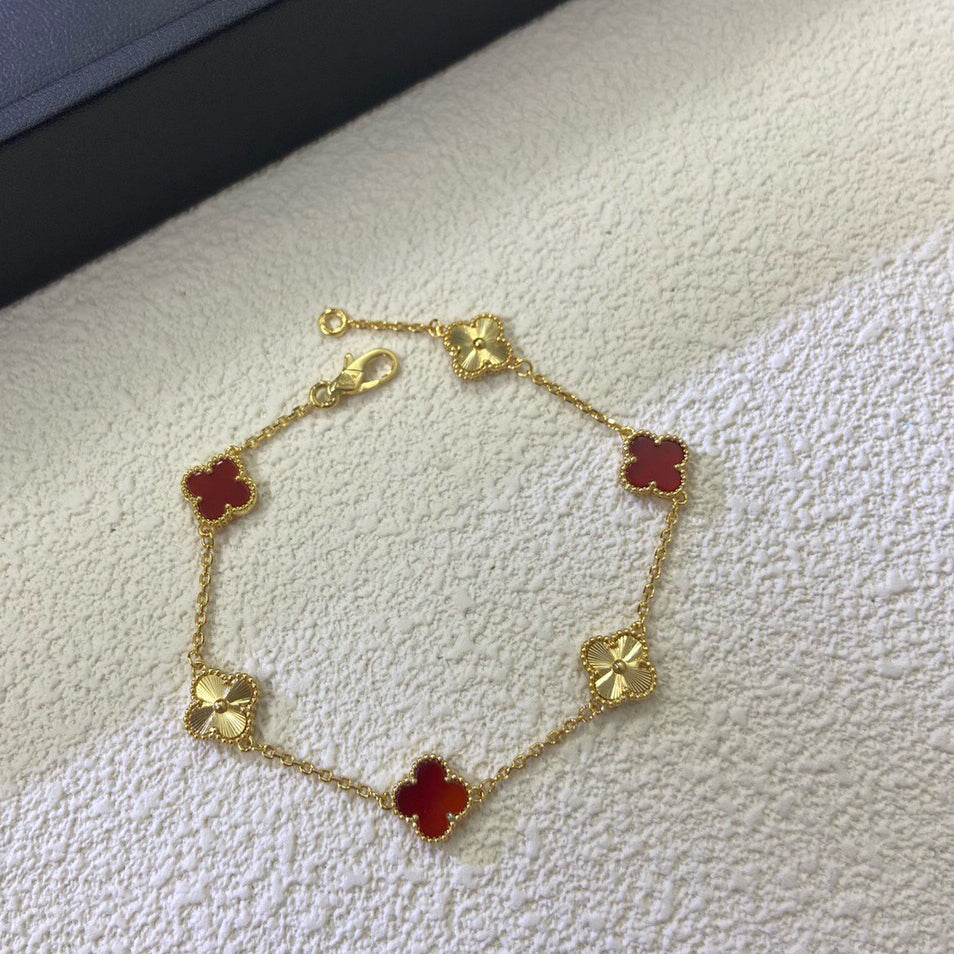 [Select]CLOVER 6 MOTIF RED AGATE LASER BRACELET-w