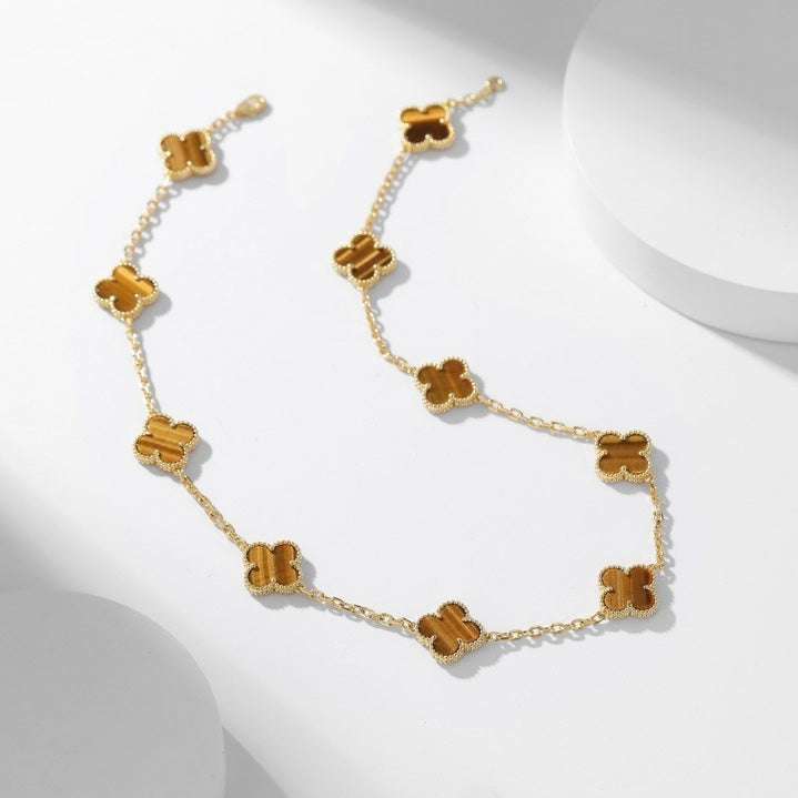 [Select]CLOVER 10 MOTIFS TIGER EYE NECKLACE