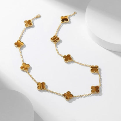 [Select]CLOVER 10 MOTIFS TIGER EYE NECKLACE