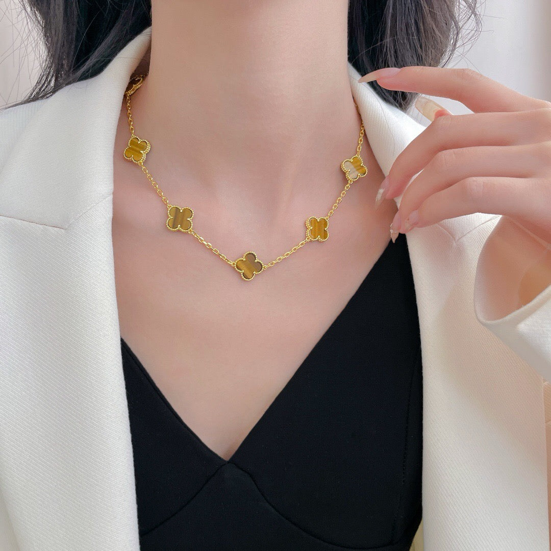 [Select]CLOVER 10 MOTIFS TIGER EYE NECKLACE