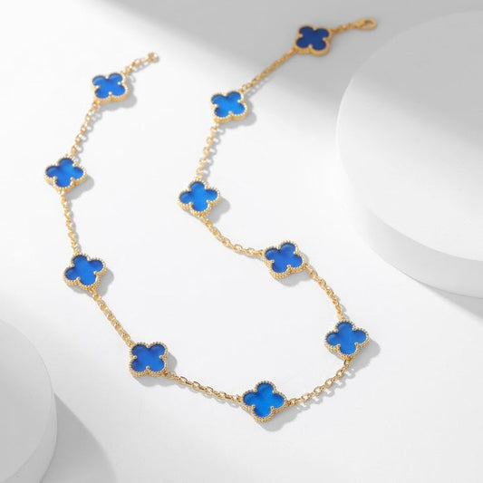 [Select]CLOVER 10 MOTIFS BLUE AGATE NECKLACE