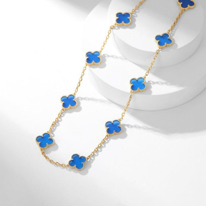 [Select]CLOVER 10 MOTIFS BLUE AGATE NECKLACE