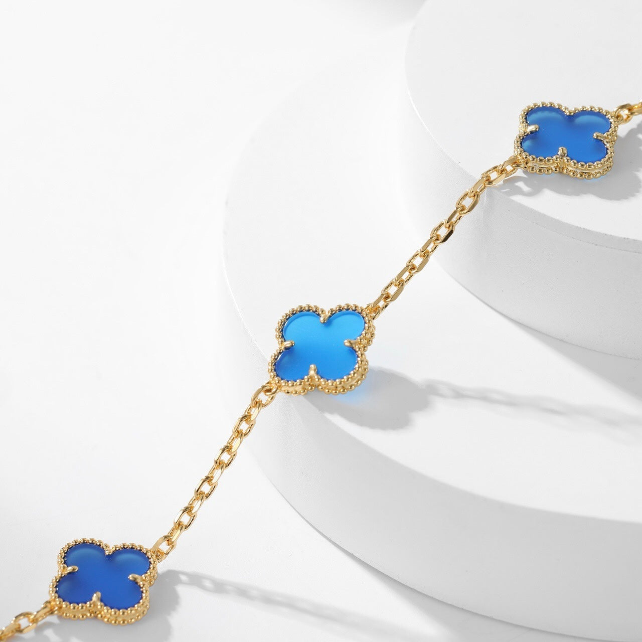 [Select]CLOVER 10 MOTIFS BLUE AGATE NECKLACE