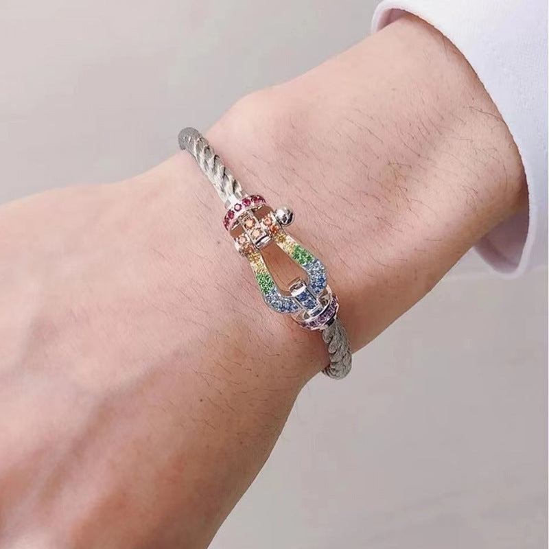[Select]FORC LARGE HORSESHOE  COLORED DIAMOND BRACELET SILVER