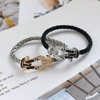 [Select]FORCE LARGE HORSESHOE BLACK WHITE DIAMOND BRACELET Select GOLD