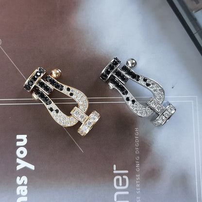 [Select]FORCE LARGE HORSESHOE BLACK WHITE DIAMOND BRACELET SILVER