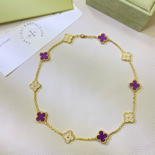 [Select Jewelry]CLOVER 10 MOTIFS  PURPLE VIOLET DIAMOND NECKLACE