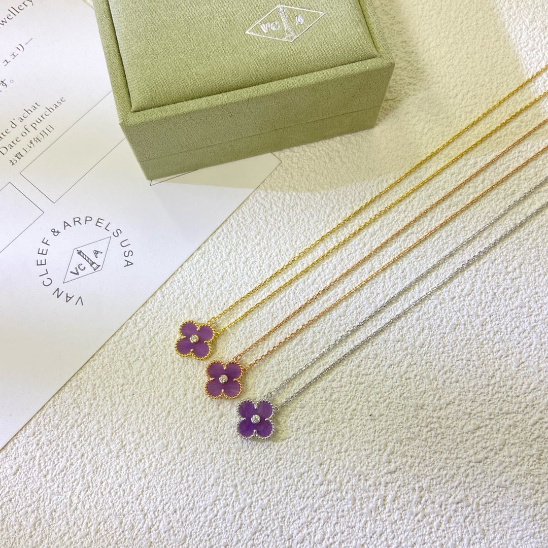 [Select Jewelry]CLOVER 15MM DIAMOND  PURPLE VIOLET NECKLACE