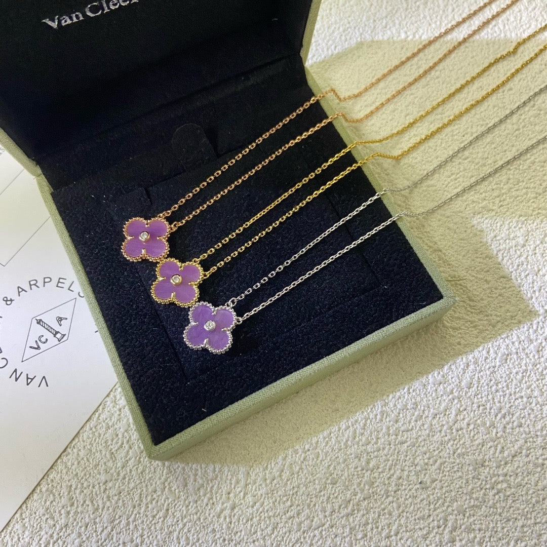 [Select Jewelry]CLOVER 15MM DIAMOND  PURPLE VIOLET NECKLACE