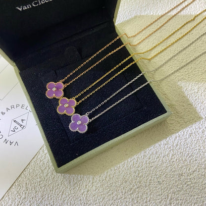 [Select Jewelry]CLOVER 15MM DIAMOND  PURPLE VIOLET NECKLACE