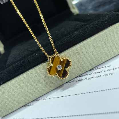 [Select]CLOVER 15MM DIAMOND AND YELLOW TIGER'S EYE AGATE necklace