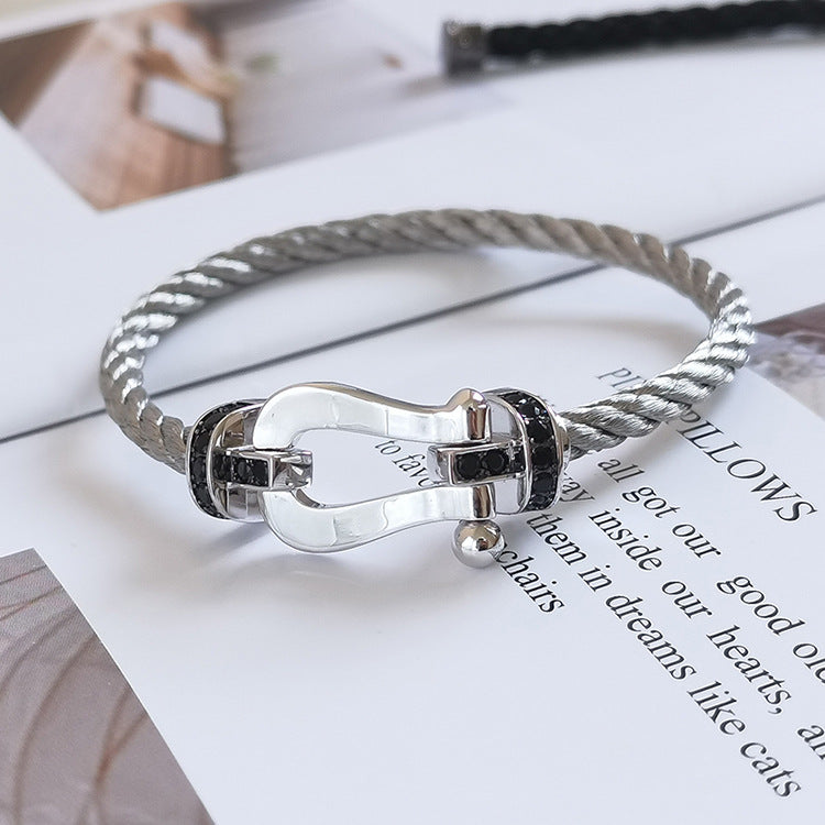 [Select]FORCE LARGE HORSESHOE BLACK DIAMOND BRACELET SILVER
