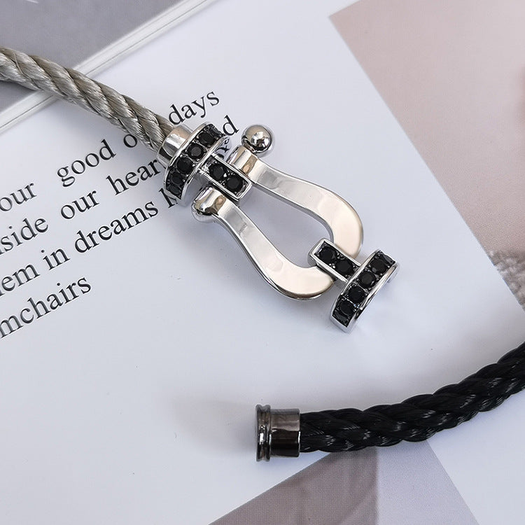 [Select]FORCE LARGE HORSESHOE BLACK DIAMOND BRACELET SILVER
