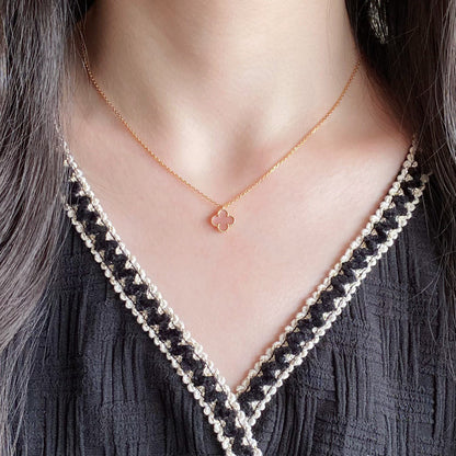 [Select]CLOVER 15MM PINK MOTHER-OF-PEARL SINGLE FLOWER NECKLACE