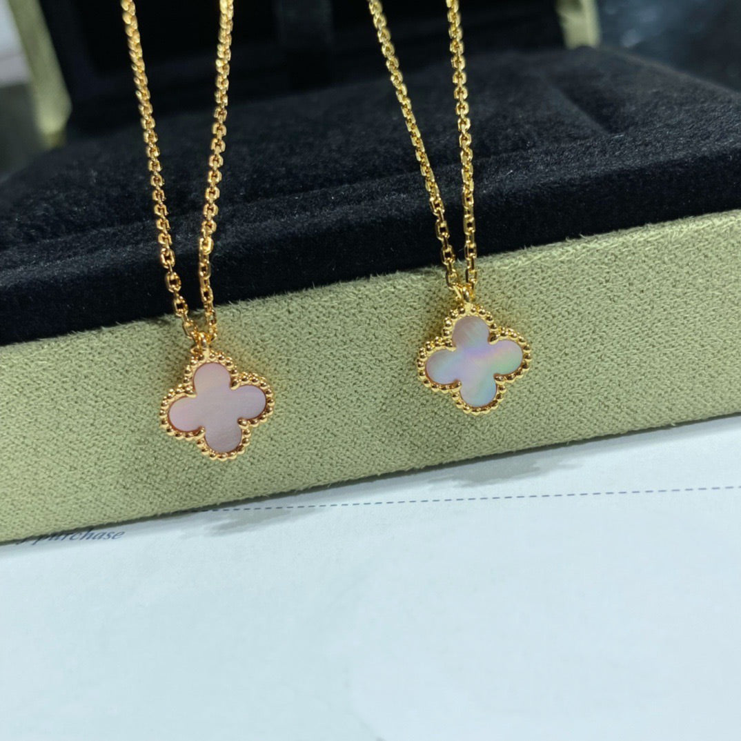 [Select]CLOVER 15MM PINK MOTHER-OF-PEARL SINGLE FLOWER NECKLACE