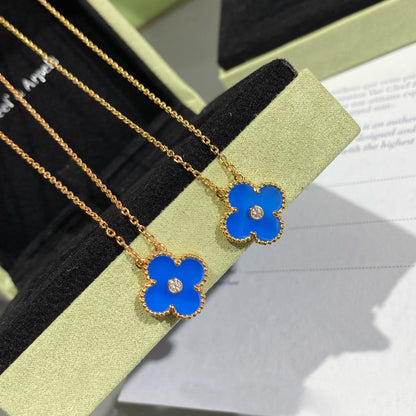 [Select]CLOVER 15MM DIAMOND AND BLUE AGATE NECKLACE