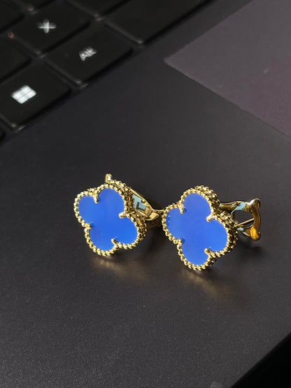 [Select] CLOVER LARGE (20mm) 1 MOTIFS BLUE MOP STUD EARRINGS