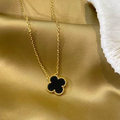 [Select]CLOVER 15MM BLACK ONYX SINGLE FLOWER NECKLACE