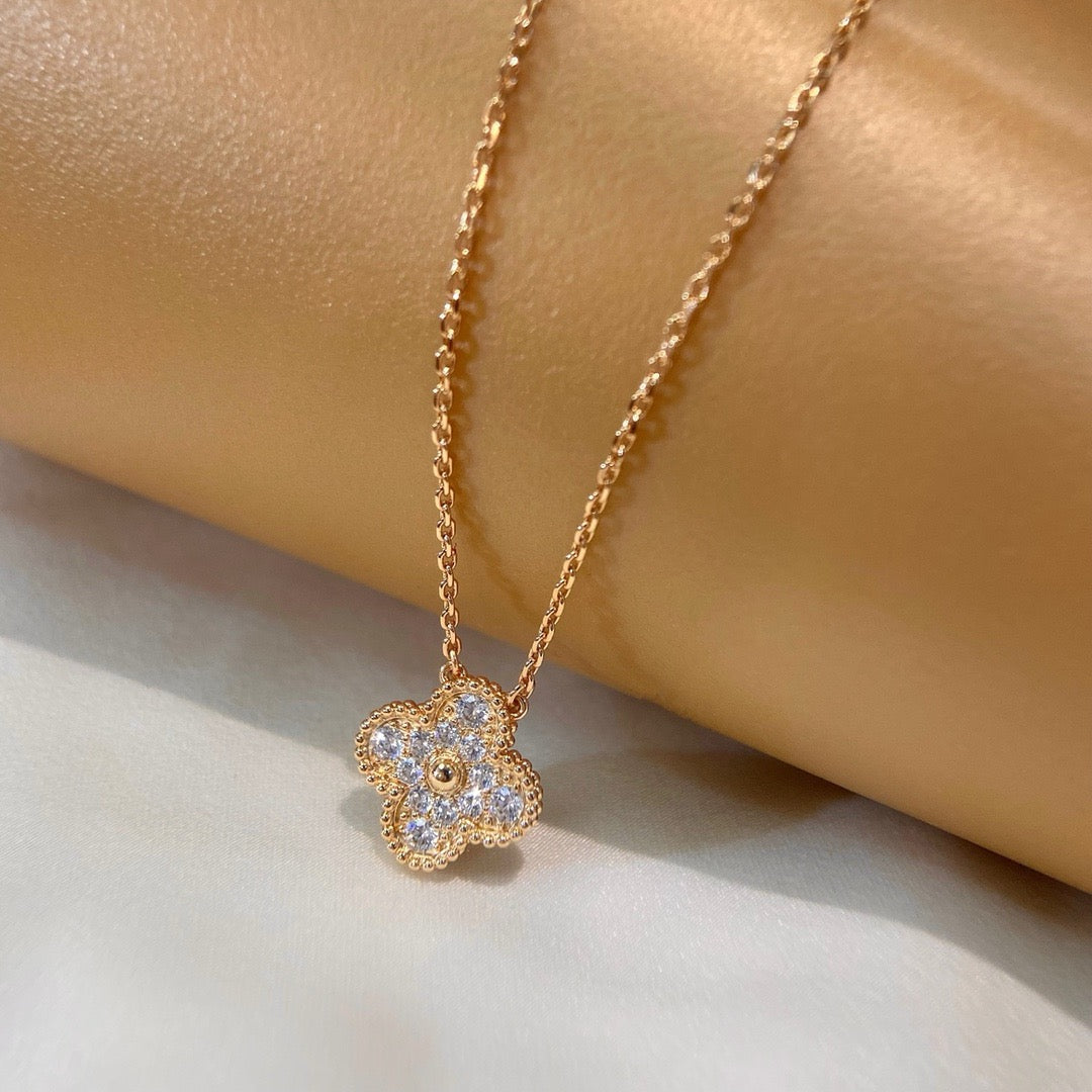 [Select]CLOVER 15MM DIAMOND SINGLE FLOWER NECKLACE
