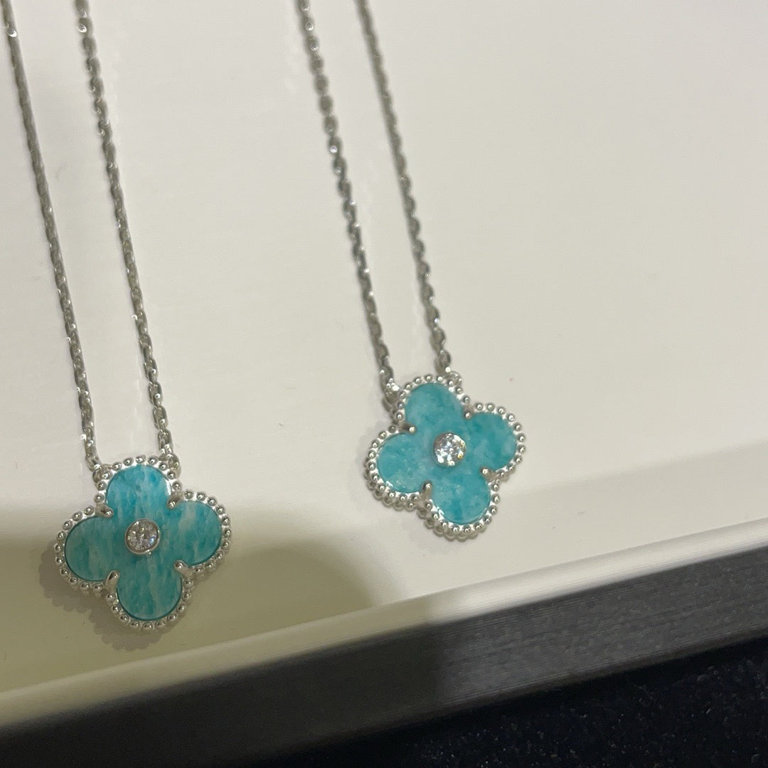 [Select]CLOVER 15MM DIAMOND SVRES PORCELAIN  NECKLACE SILVER