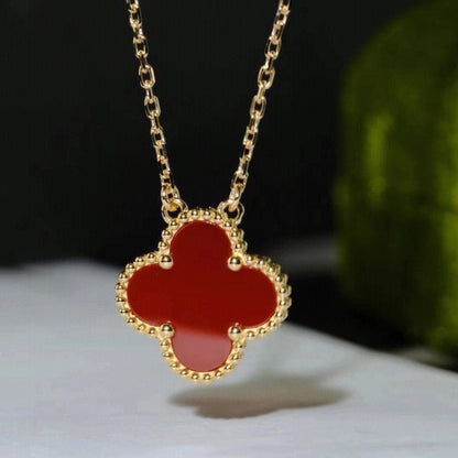 [Select]CLOVER 15MM CARNELIAN SINGLE FLOWER NECKLACE