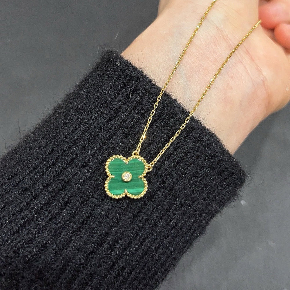 [Select]CLOVER 15MM DIAMOND TURQUOISE NECKLACE