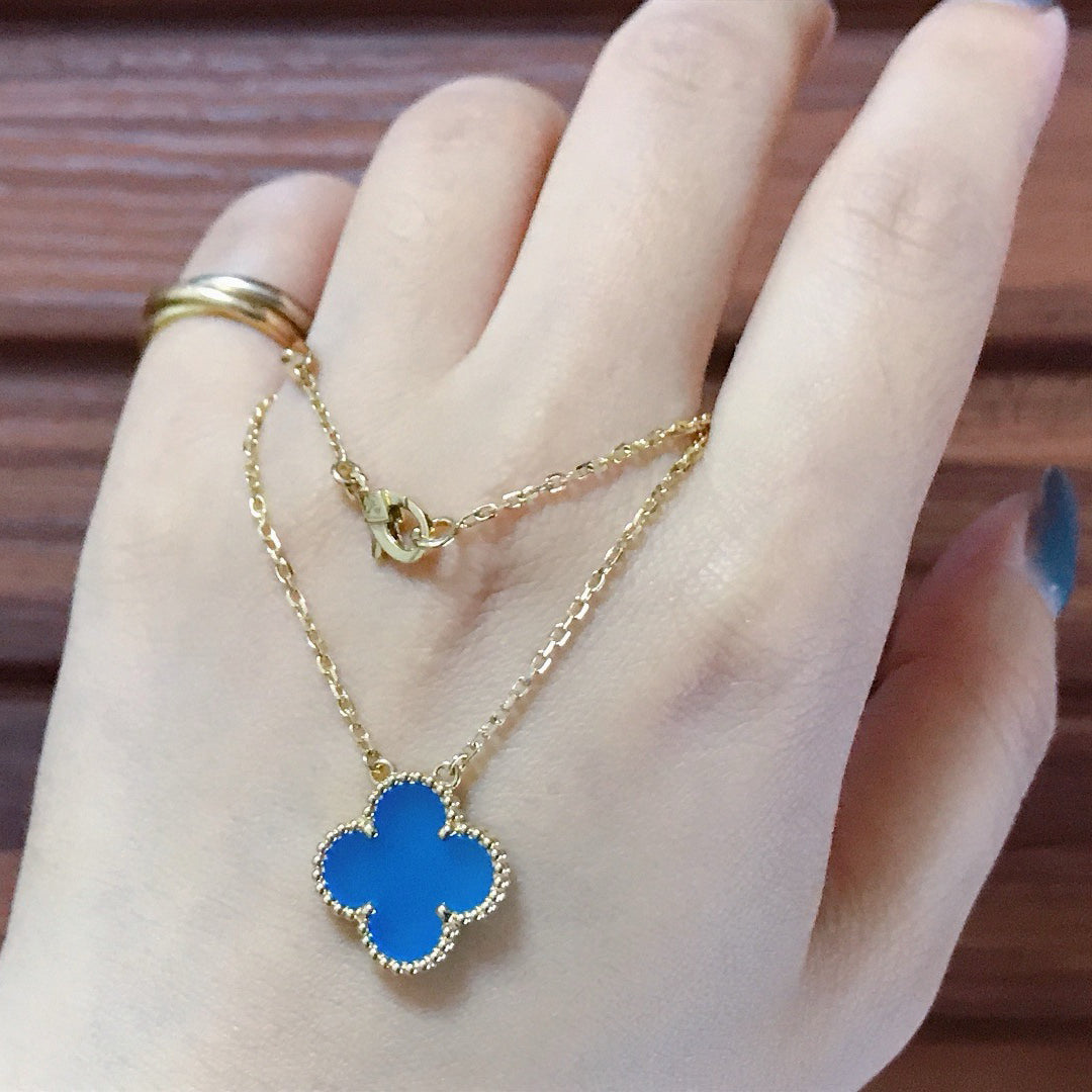 [Select]CLOVER 15MM BLUE AGATE NECKLACE