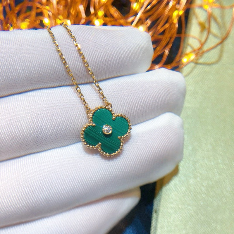 [Select]CLOVER 15MM DIAMOND TURQUOISE NECKLACE