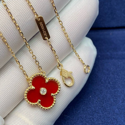 [Select]CLOVER 15MM DIAMOND CARNELIAN NECKLACE